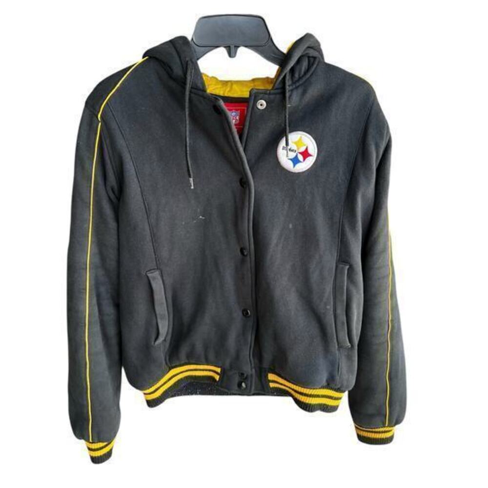 STEELERS NFL for her  quilted varsity yellow black quilted hood jacket sz XL